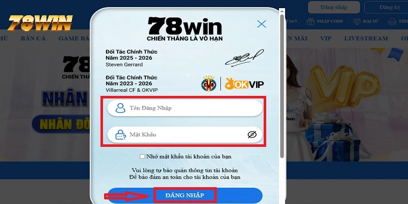 Nhấn nút Đăng nhập sau khi điền đầy đủ thông tin Nhấn nút Đăng nhập sau khi điền đầy đủ thông tin